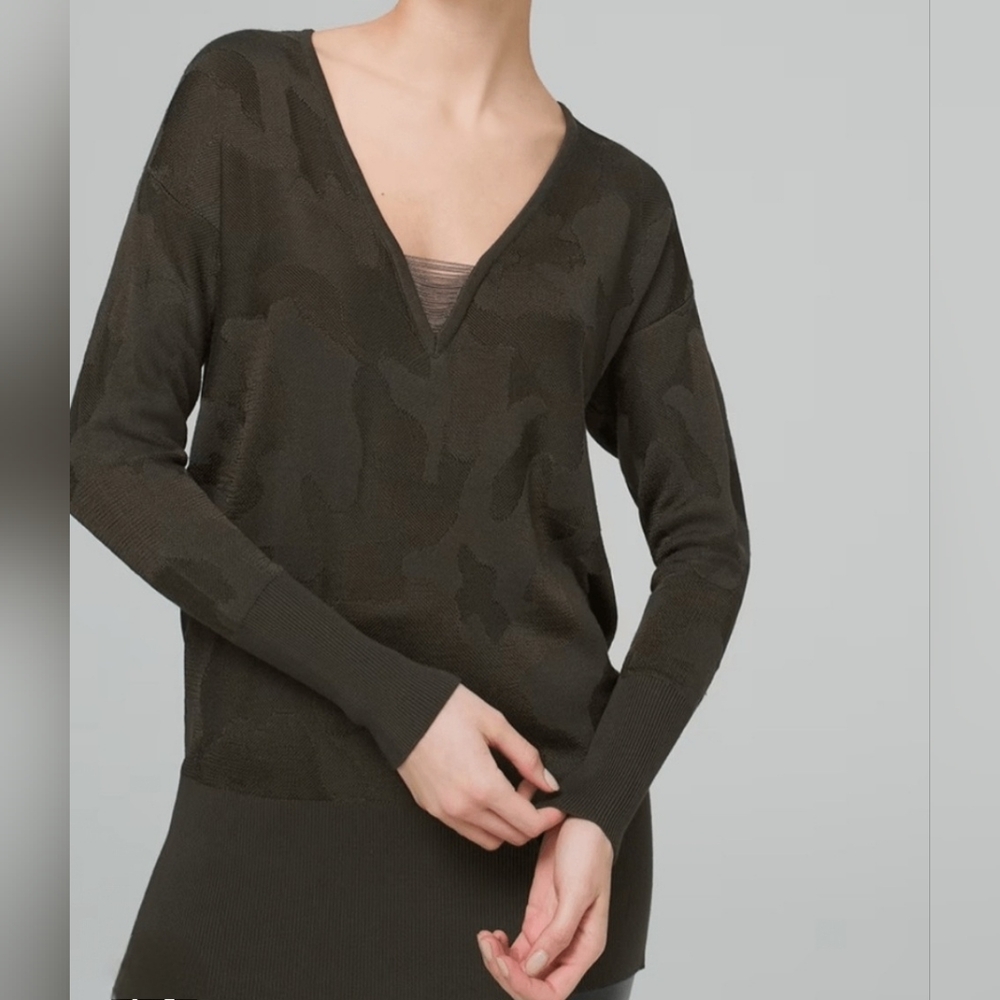 White House Black Market Olive V-Neck Sweater
